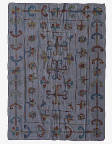 4' 9 x 6' 7 Hand Woven Kilim Suzani Wool Rug