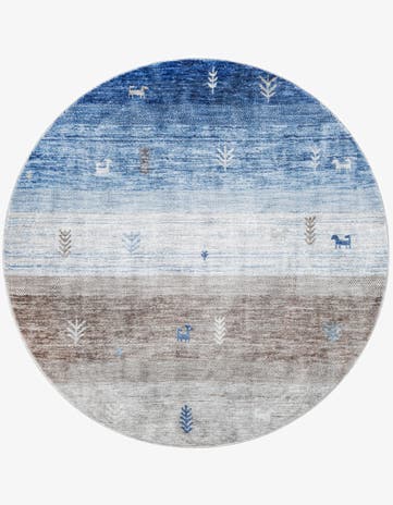 Blue Gray Gabbeh Round Rug