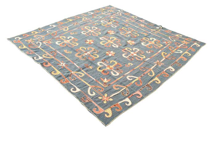 6' 5 x 6' 5 Hand Woven Kilim Suzani Wool Square Rug
