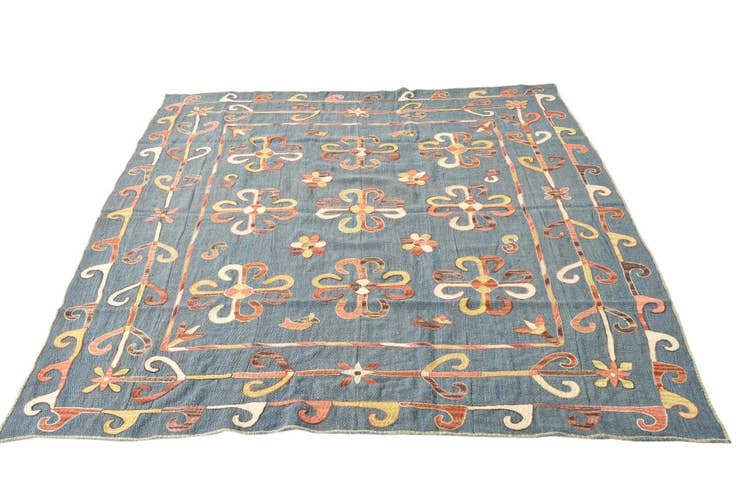 Detail image of 6' 5 x 6' 5 Hand Woven Kilim Suzani Wool Square Rug