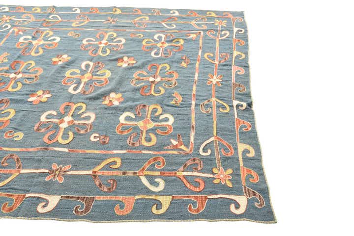 6' 5 x 6' 5 Hand Woven Kilim Suzani Wool Square Rug