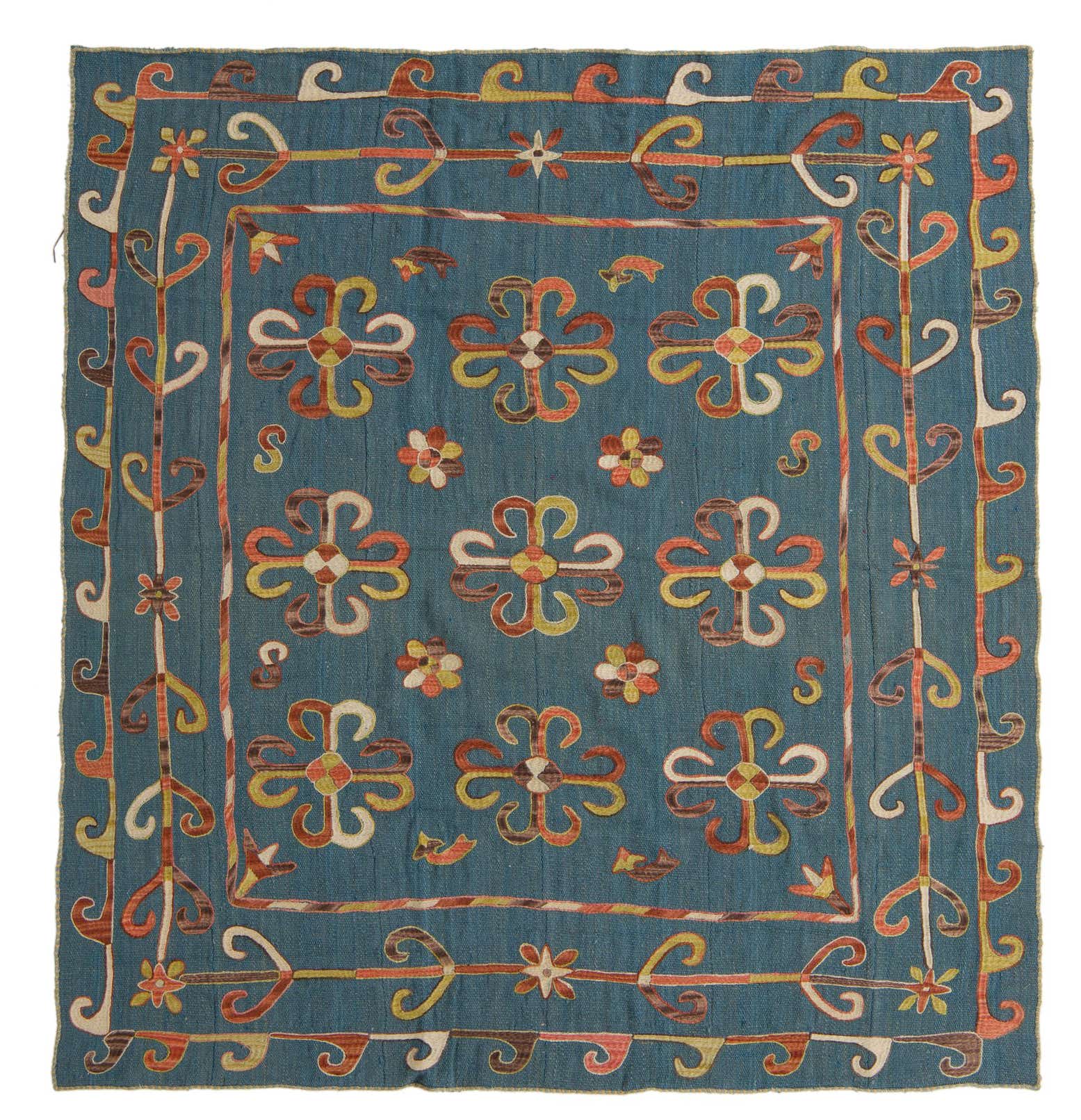 6' 5 x 6' 5 Hand Woven Kilim Suzani Wool Square Rug