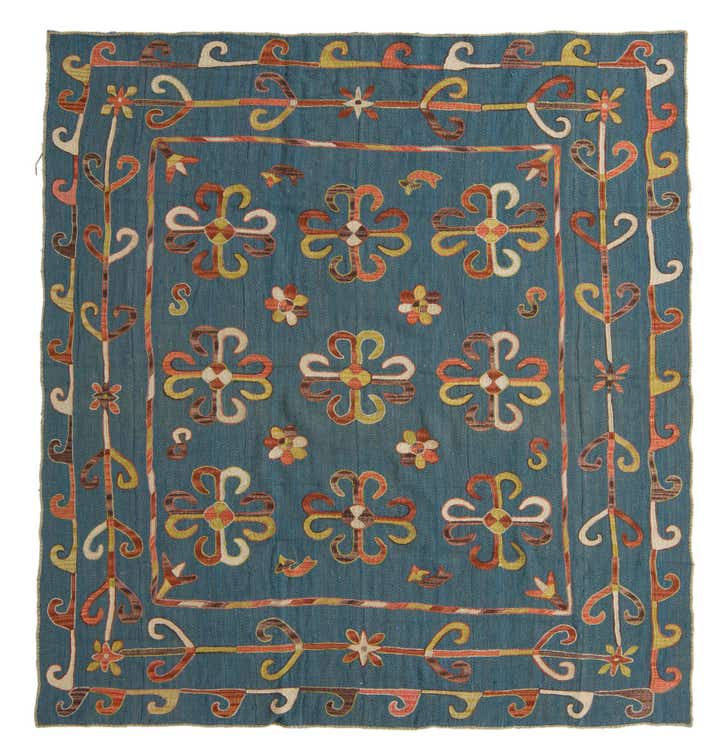 6' 5 x 6' 5 Hand Woven Kilim Suzani Wool Square Rug