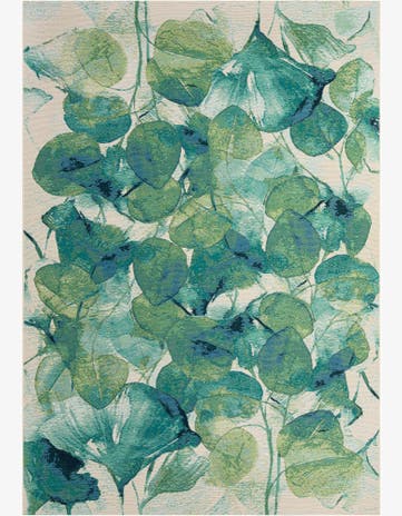 Blue Green Easy-Clean Botanical Indoor / Outdoor Rug