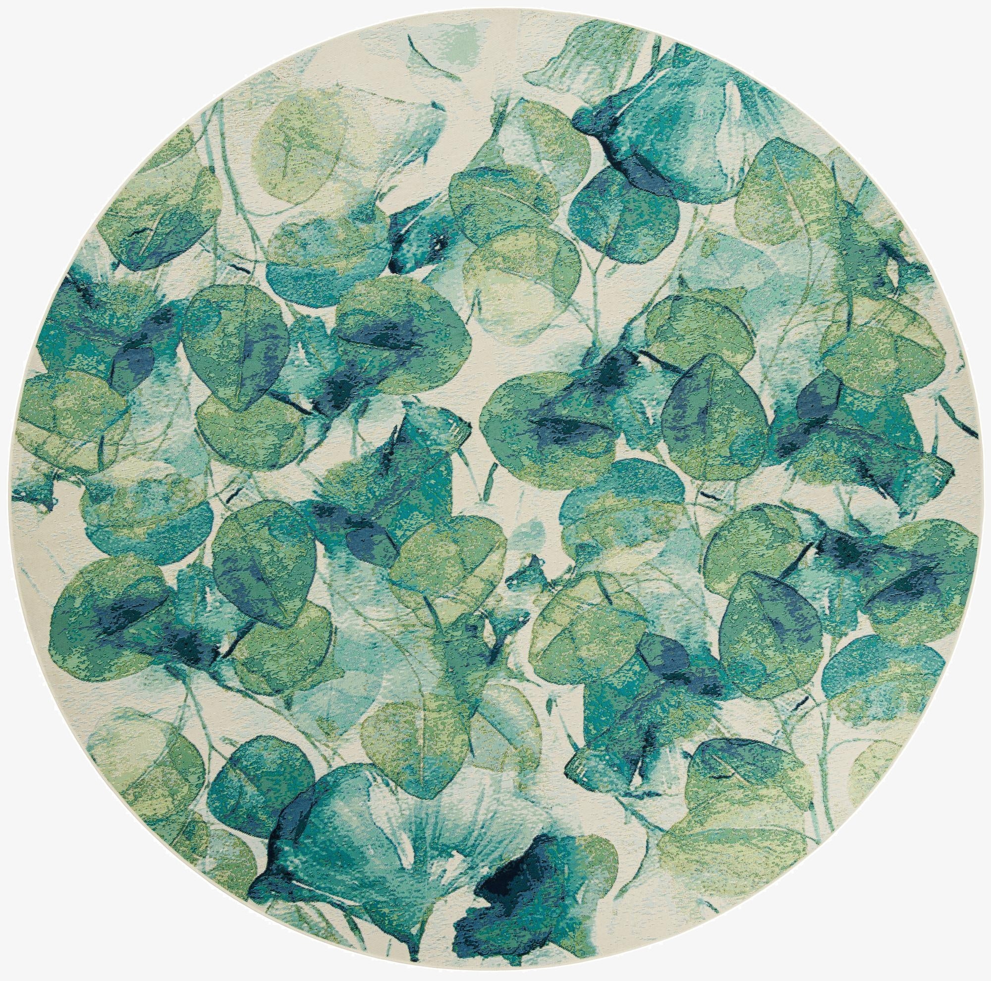 10' x 10'  Washable Botanical Indoor / Outdoor Round Rug