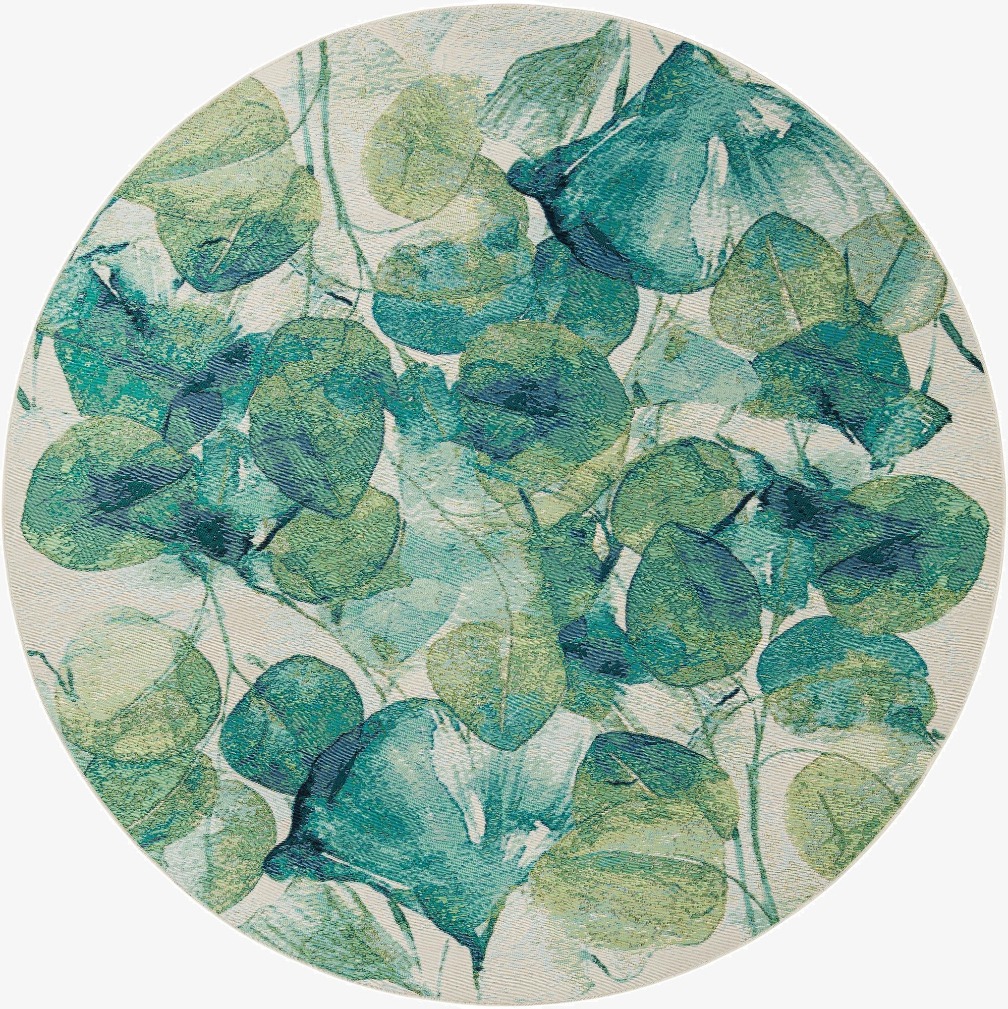 7' 10 x 7' 10  Washable Botanical Indoor / Outdoor Round Rug