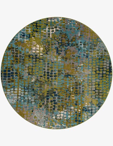 Blue Green Washable Spectrum Round Rug