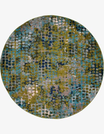 Blue Green Washable Theia Round Rug
