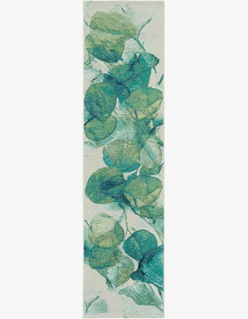 Blue Green Easy-Clean Botanical Indoor / Outdoor Runner Rug