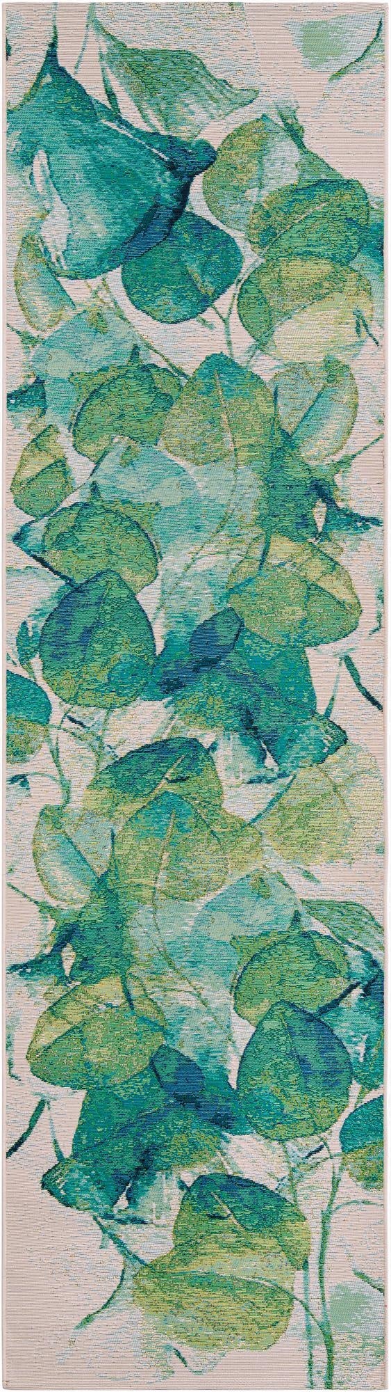 Primary image 2' 7 x 10'  Washable Botanical Indoor / Outdoor Runner Rug