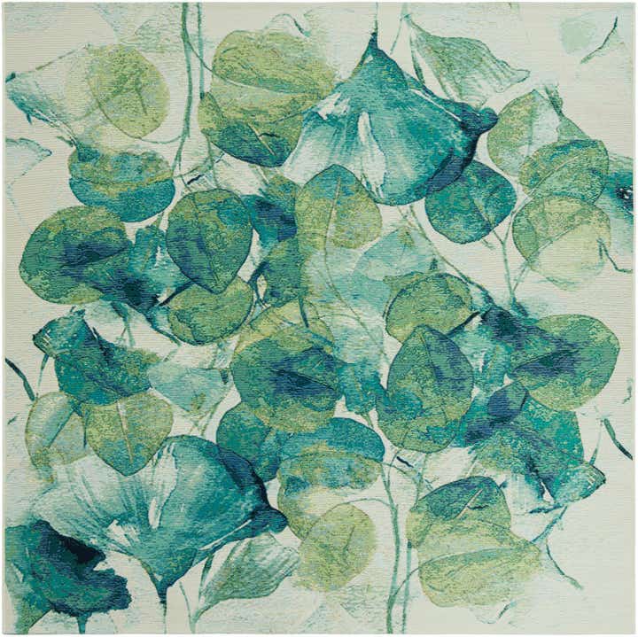 7' 10 x 7' 10 Easy-Clean Botanical Indoor / Outdoor Square Rug