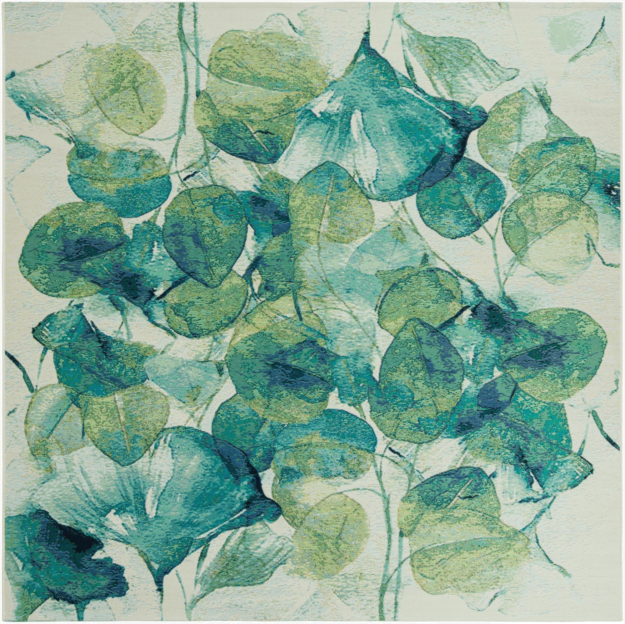 7' 10 x 7' 10  Washable Botanical Indoor / Outdoor Square Rug