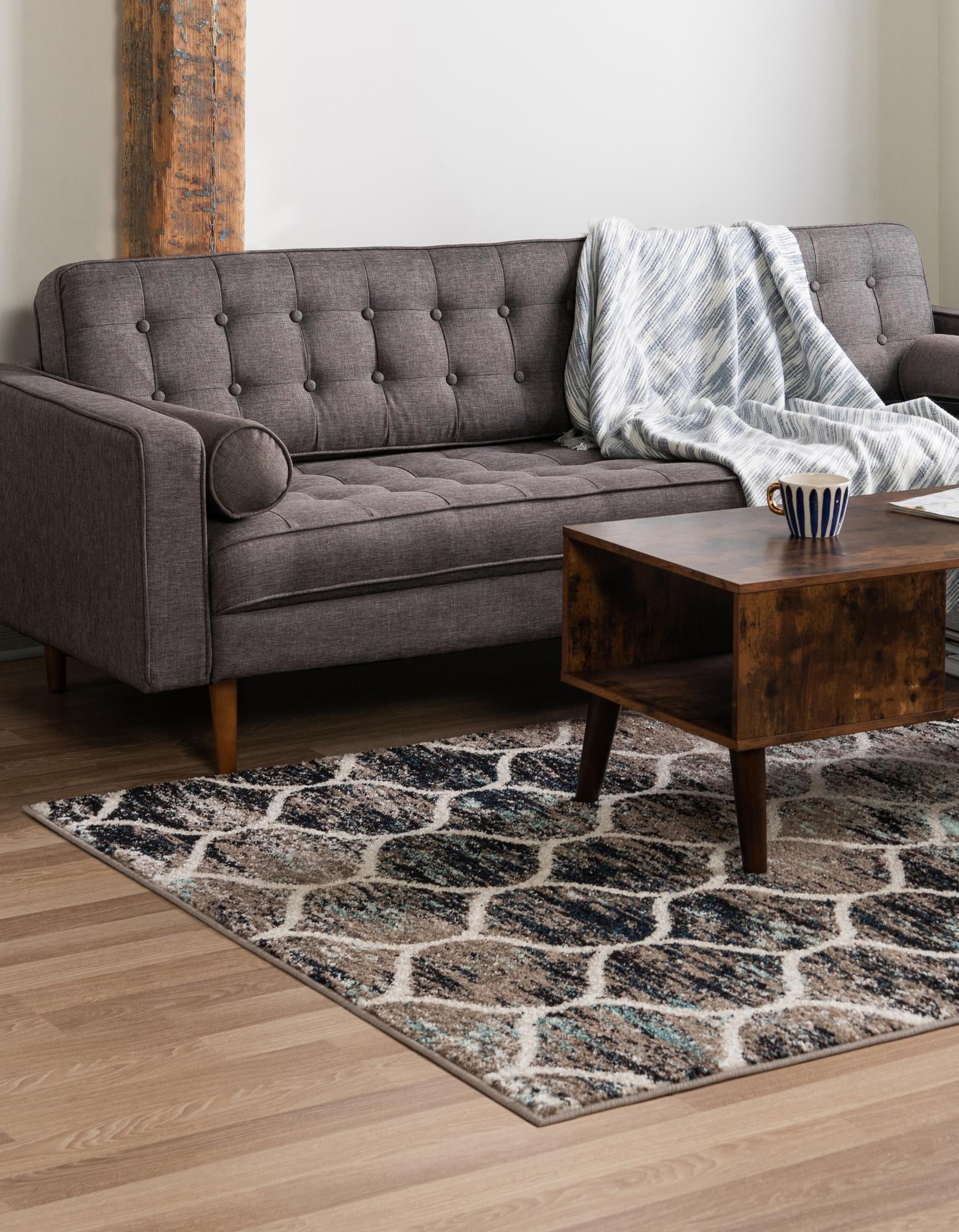 Custom Blue Multi Trellis Frieze Rug