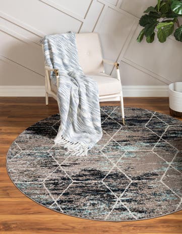 Blue Multi Lattice Frieze Round Rug