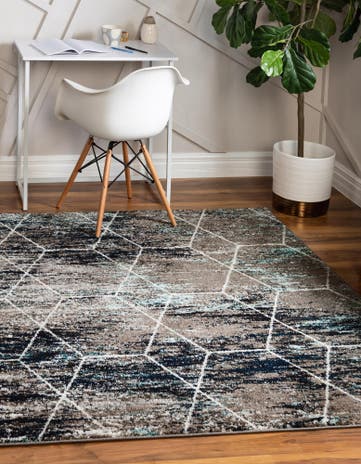 Blue Multi Lattice Frieze Square Rug