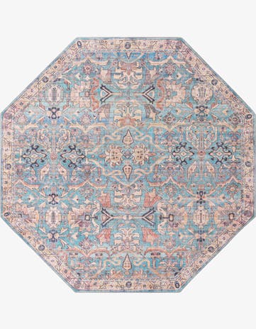 Blue Washable Nostalgia Octagon Rug
