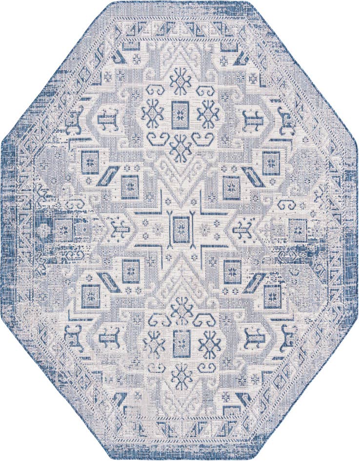 Detail image of 7' 10 x 7' 10 Easy-Clean Aztec Indoor / Outdoor Octagon Rug