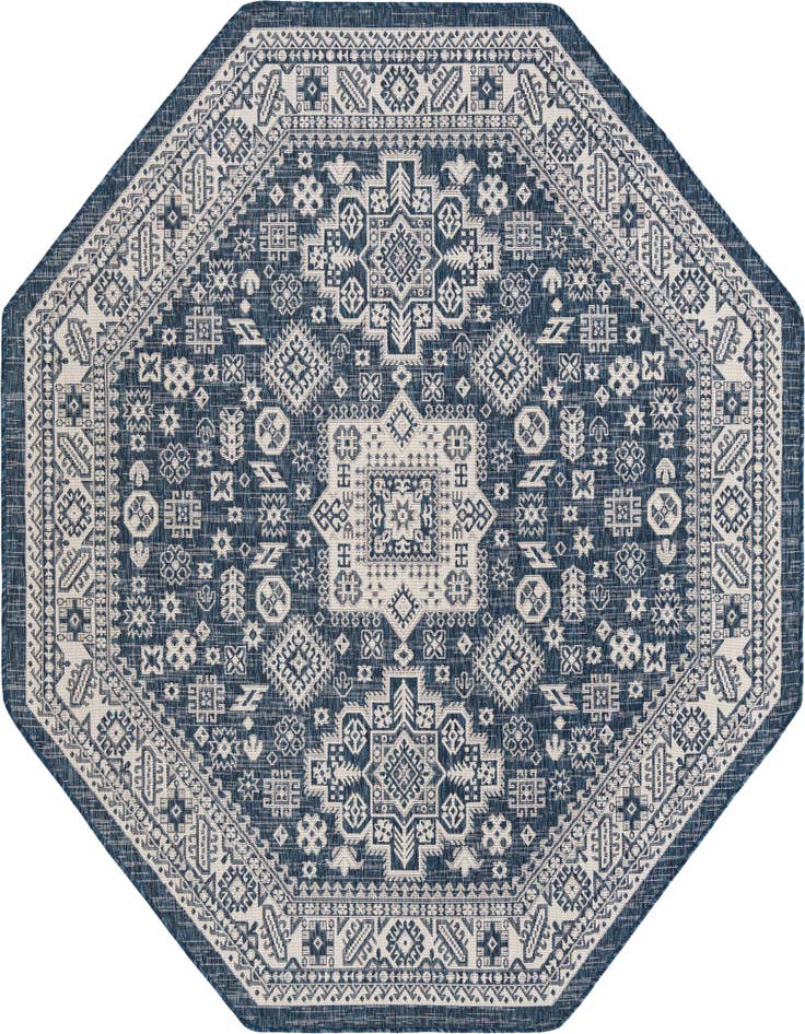 Detail image of 7' 10 x 7' 10 Easy-Clean Aztec Indoor / Outdoor Octagon Rug