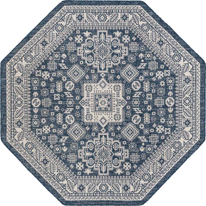 7' 10 x 7' 10 Easy-Clean Aztec Indoor / Outdoor Octagon Rug