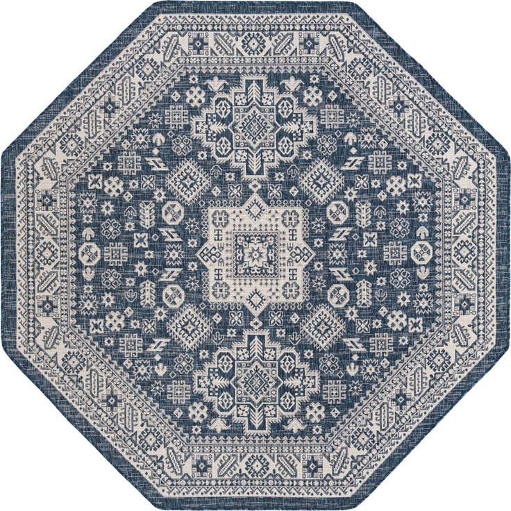 Detail image of 7' 10 x 7' 10 Easy-Clean Aztec Indoor / Outdoor Octagon Rug