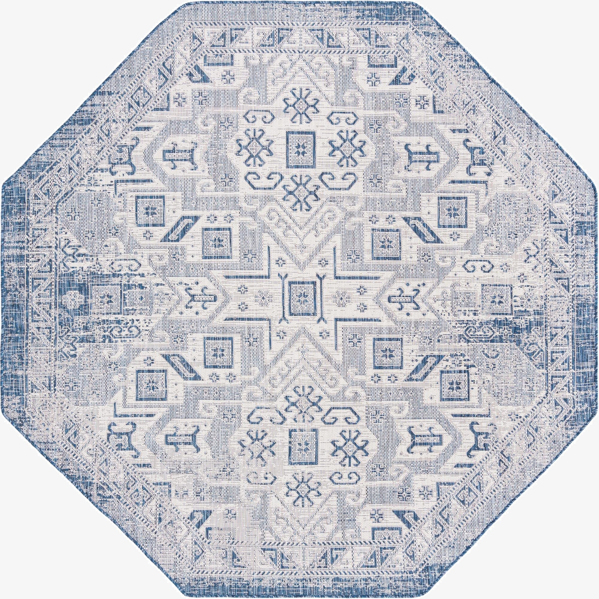 7' 10 x 7' 10  Washable Aztec Indoor / Outdoor Octagon Rug