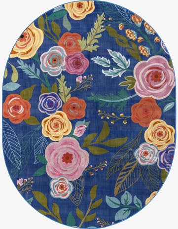 Blue Blossom Oval Rug