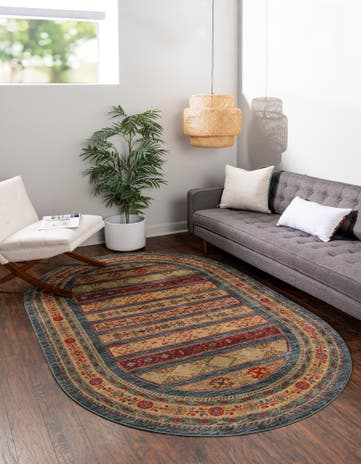 Blue Kashkuli Gabbeh Oval Rug
