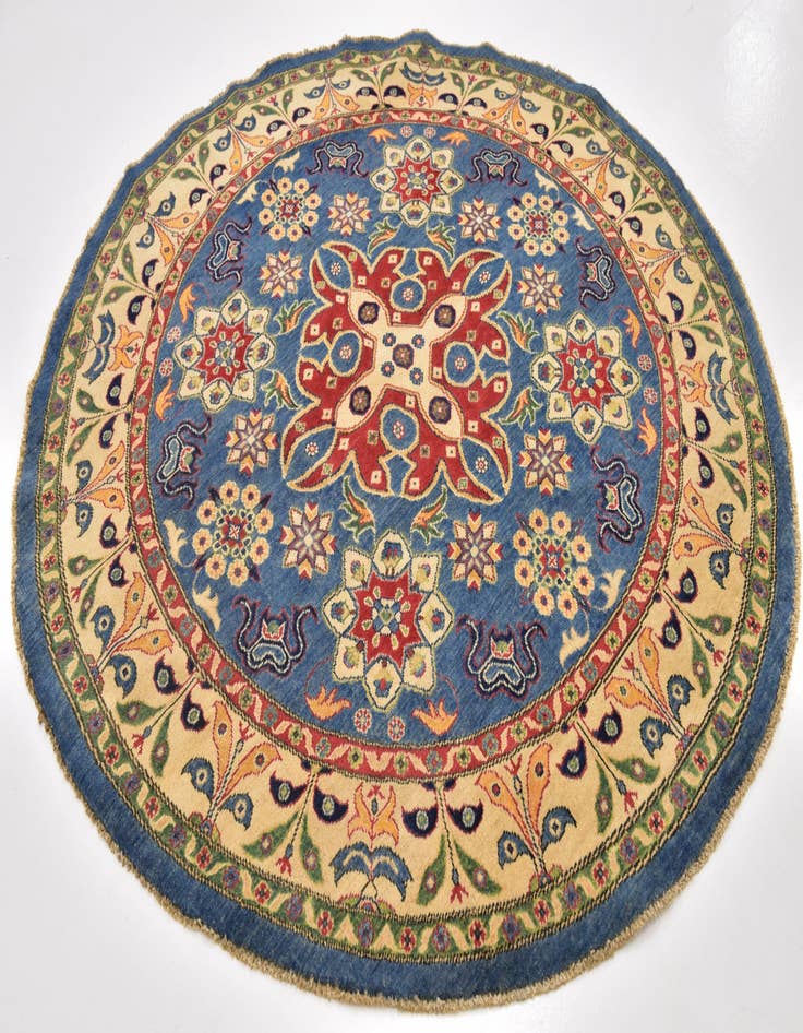 Detail image of 6' 6 x 6' 8 Hand Knotted Kazak Oval Rug