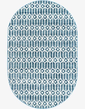 Blue Lattice Trellis Oval Rug