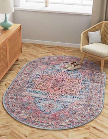 Blue Washable Maahru Oval Rug