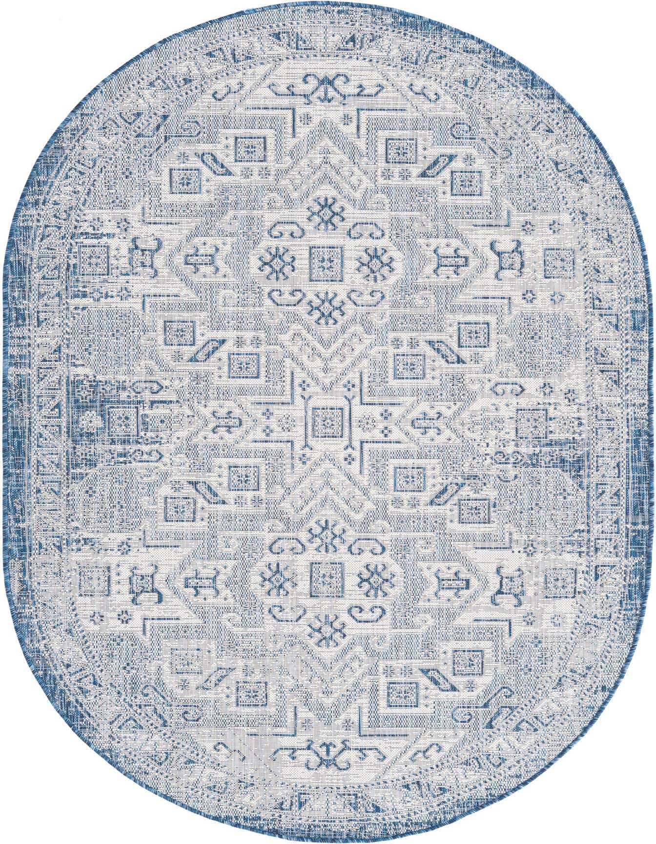 5' 3 x 8' Easy-Clean Aztec Indoor / Outdoor Oval Rug
