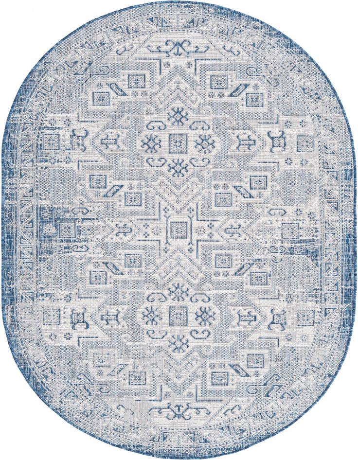 Detail image of 5' 3 x 8' Easy-Clean Aztec Indoor / Outdoor Oval Rug