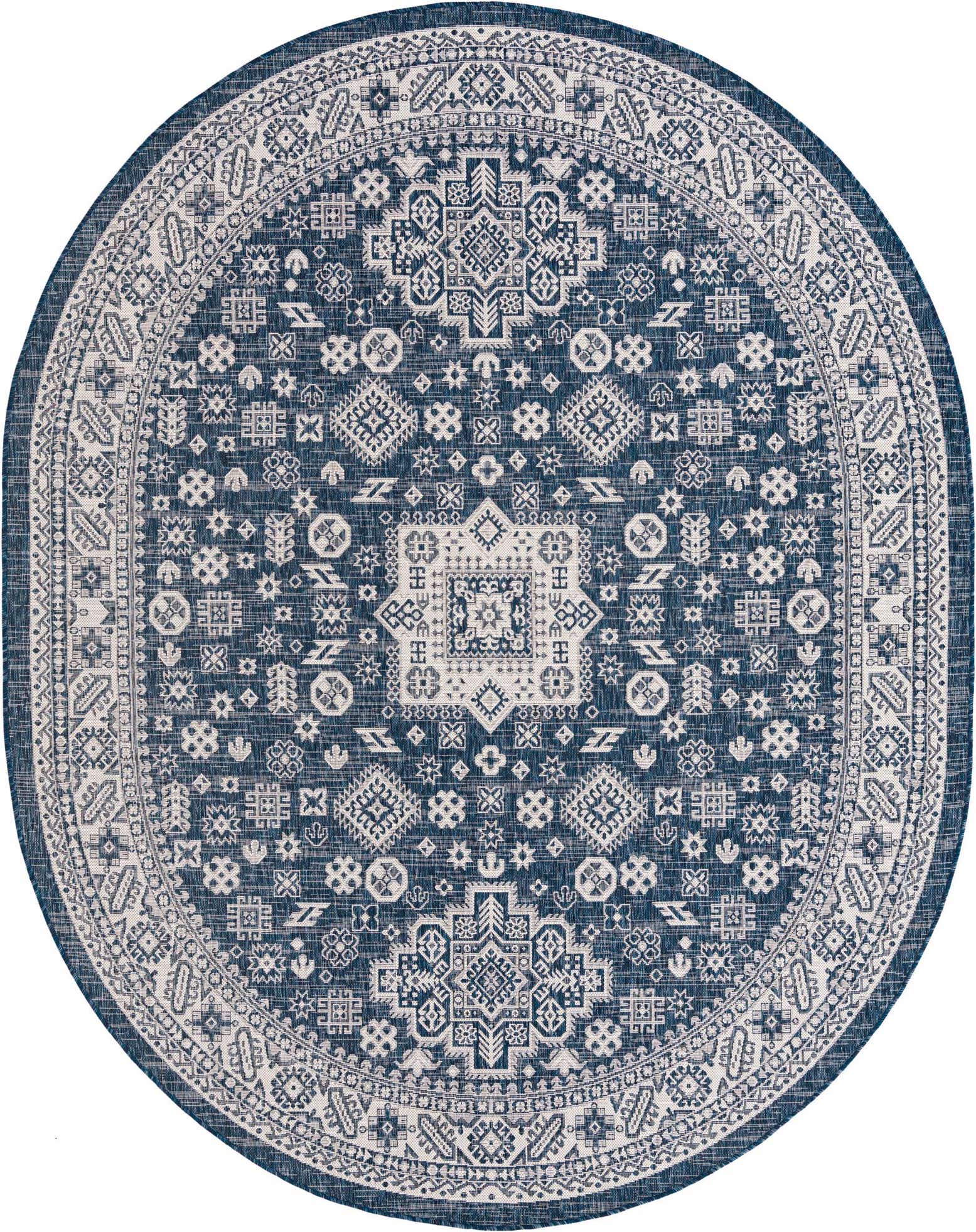 7' 10 x 10' Easy-Clean Aztec Indoor / Outdoor Oval Rug