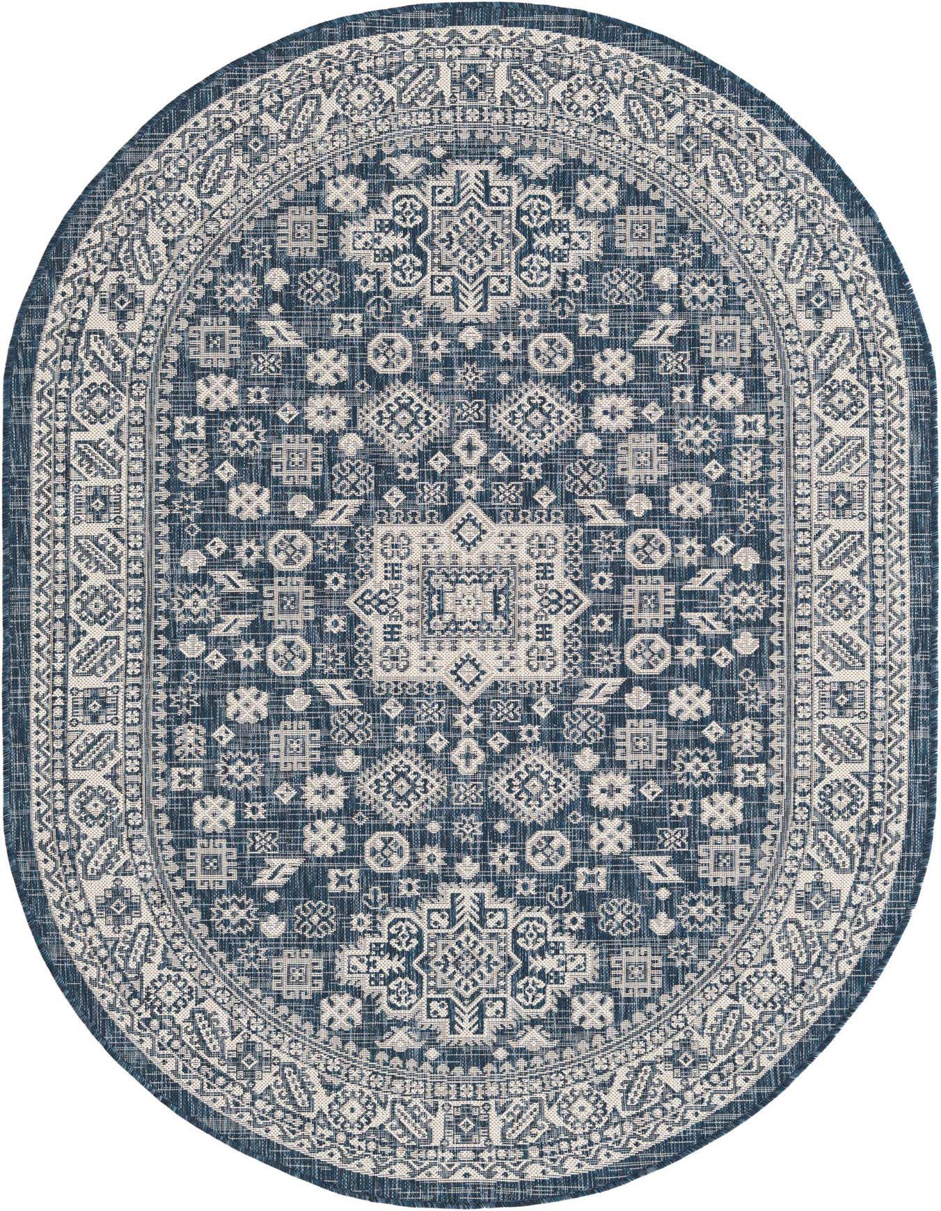5' 3 x 8' Easy-Clean Aztec Indoor / Outdoor Oval Rug