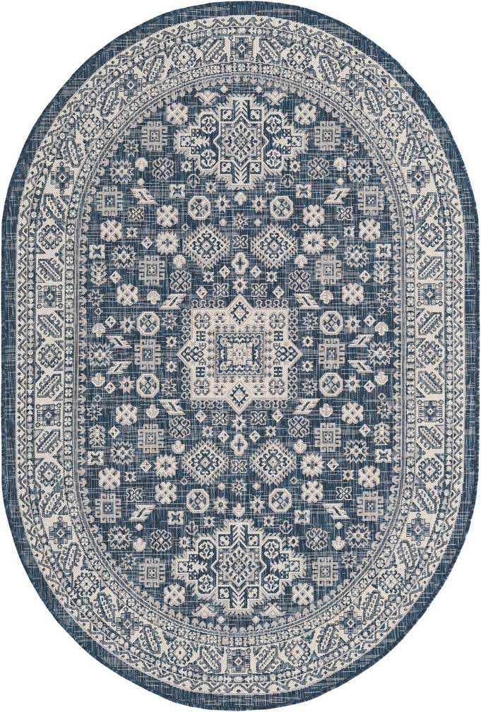 5' 3 x 8' Easy-Clean Aztec Indoor / Outdoor Oval Rug