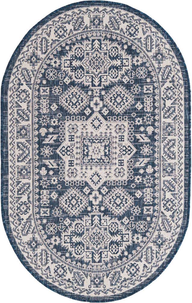 3' x 5' 3 Easy-Clean Aztec Indoor / Outdoor Oval Rug