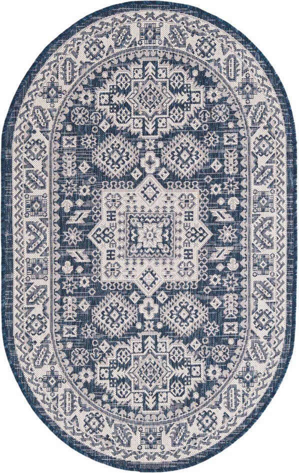 Detail image of 3' x 5' 3 Easy-Clean Aztec Indoor / Outdoor Oval Rug