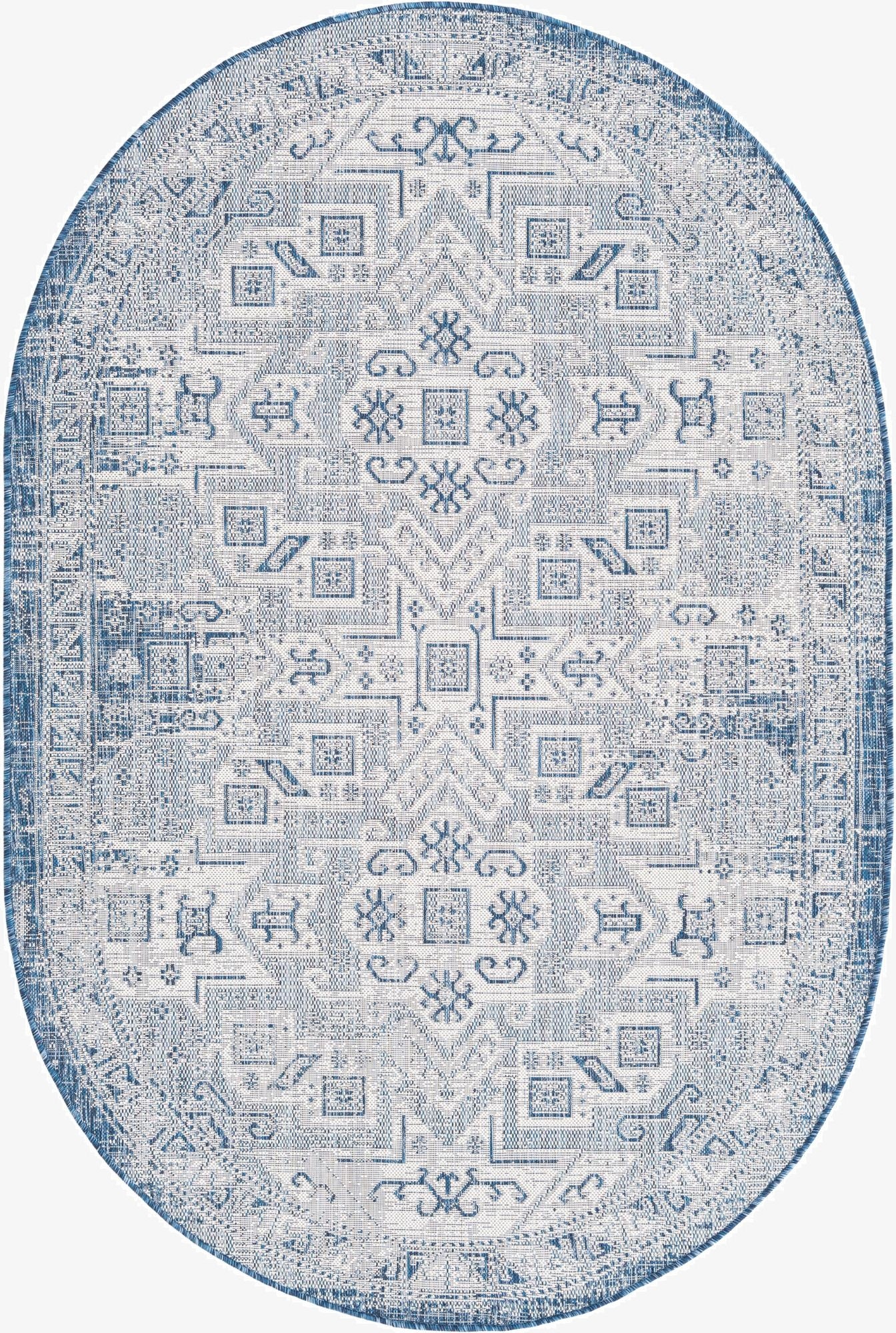 5' 3 x 8'  Washable Aztec Indoor / Outdoor Oval Rug