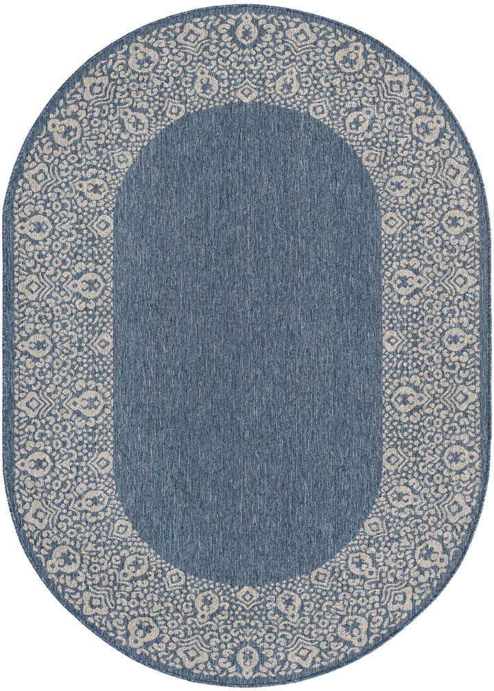 5' 3 x 8' Easy-Clean Border Indoor / Outdoor Oval Rug