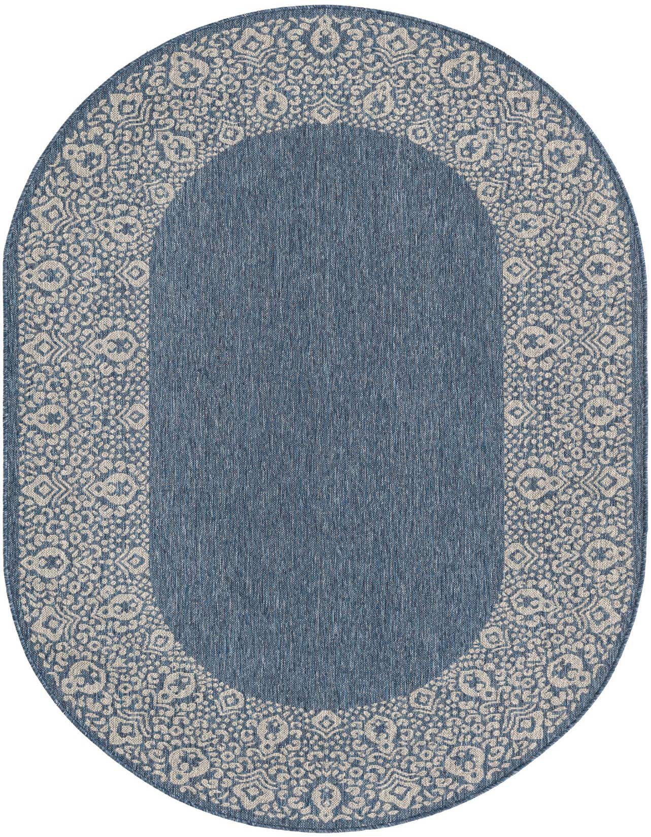 5' 3 x 8' Easy-Clean Border Indoor / Outdoor Oval Rug