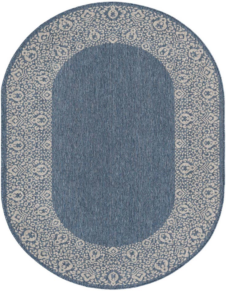Detail image of 5' 3 x 8' Easy-Clean Border Indoor / Outdoor Oval Rug