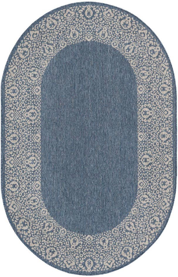 Detail image of 5' 3 x 8' Easy-Clean Border Indoor / Outdoor Oval Rug