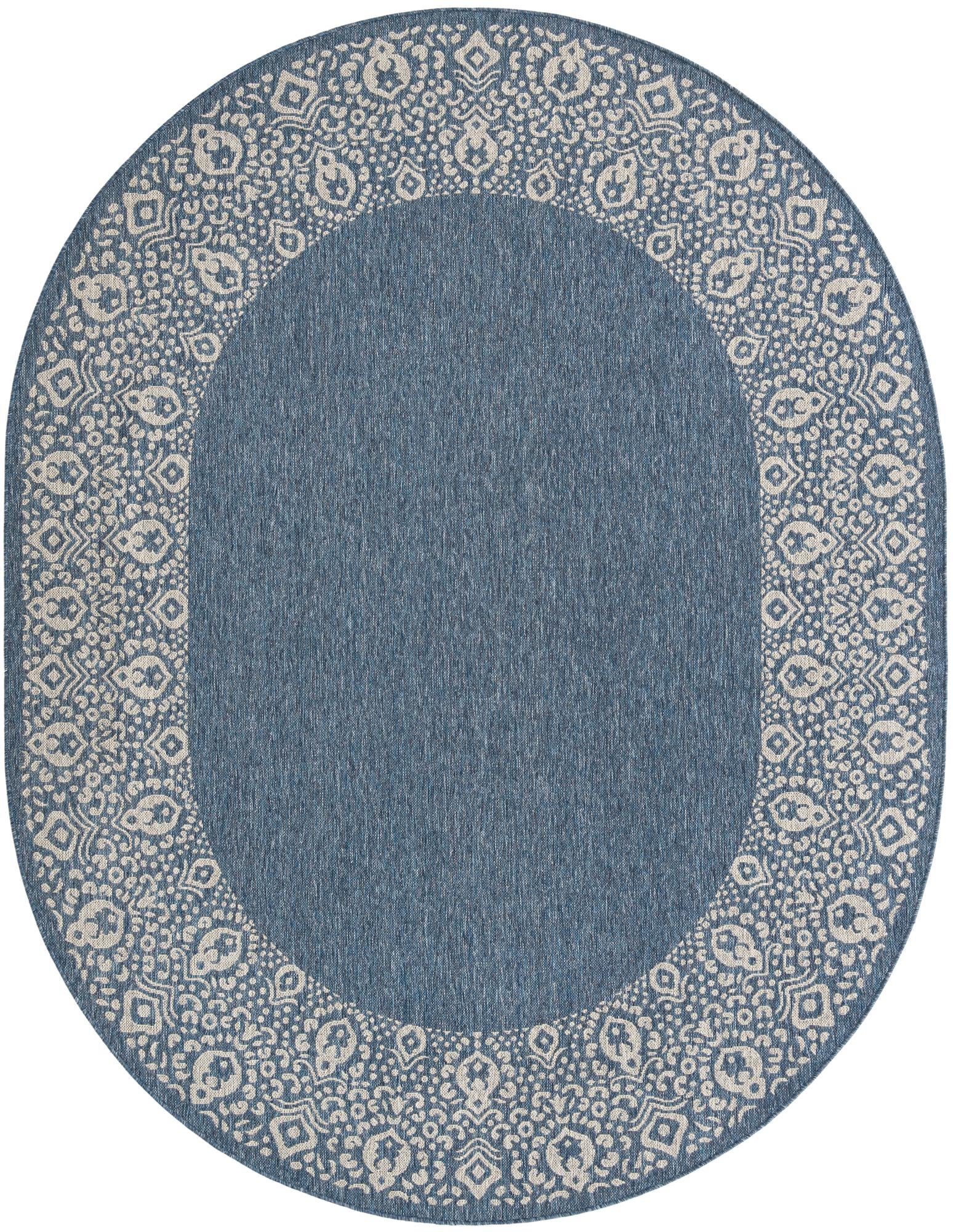7' 10 x 10'  Washable Border Indoor / Outdoor Oval Rug