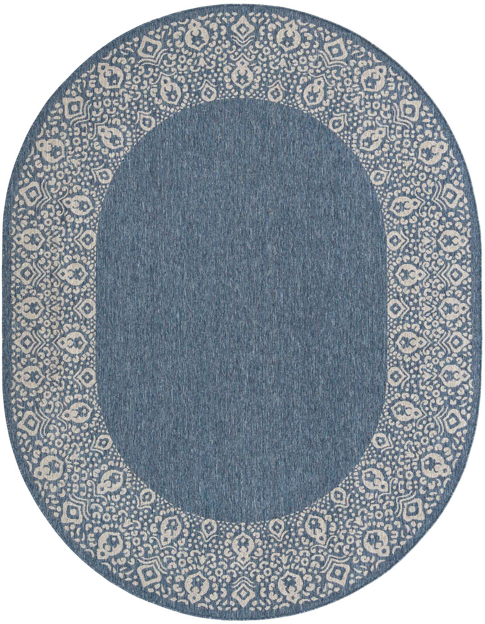 7' 10 x 10' Easy-Clean Border Indoor / Outdoor Oval Rug