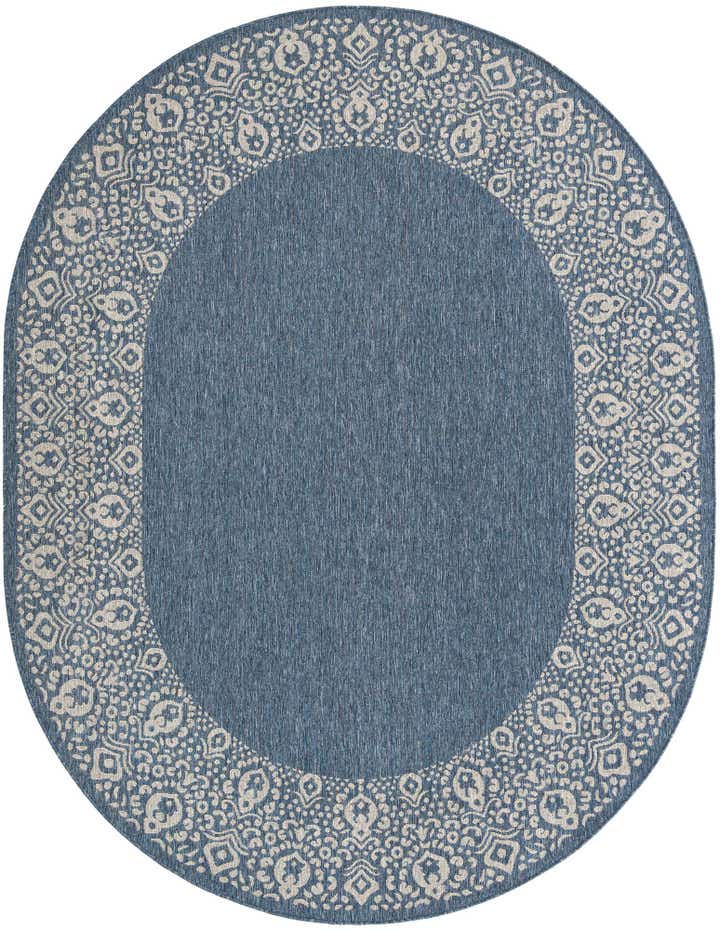 7' 10 x 10' Easy-Clean Border Indoor / Outdoor Oval Rug