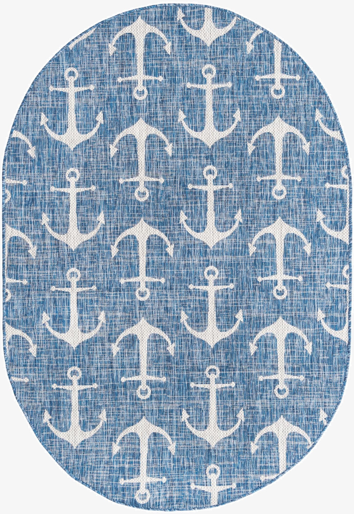 5' 3 x 8'  Washable Coastal Indoor / Outdoor Oval Rug