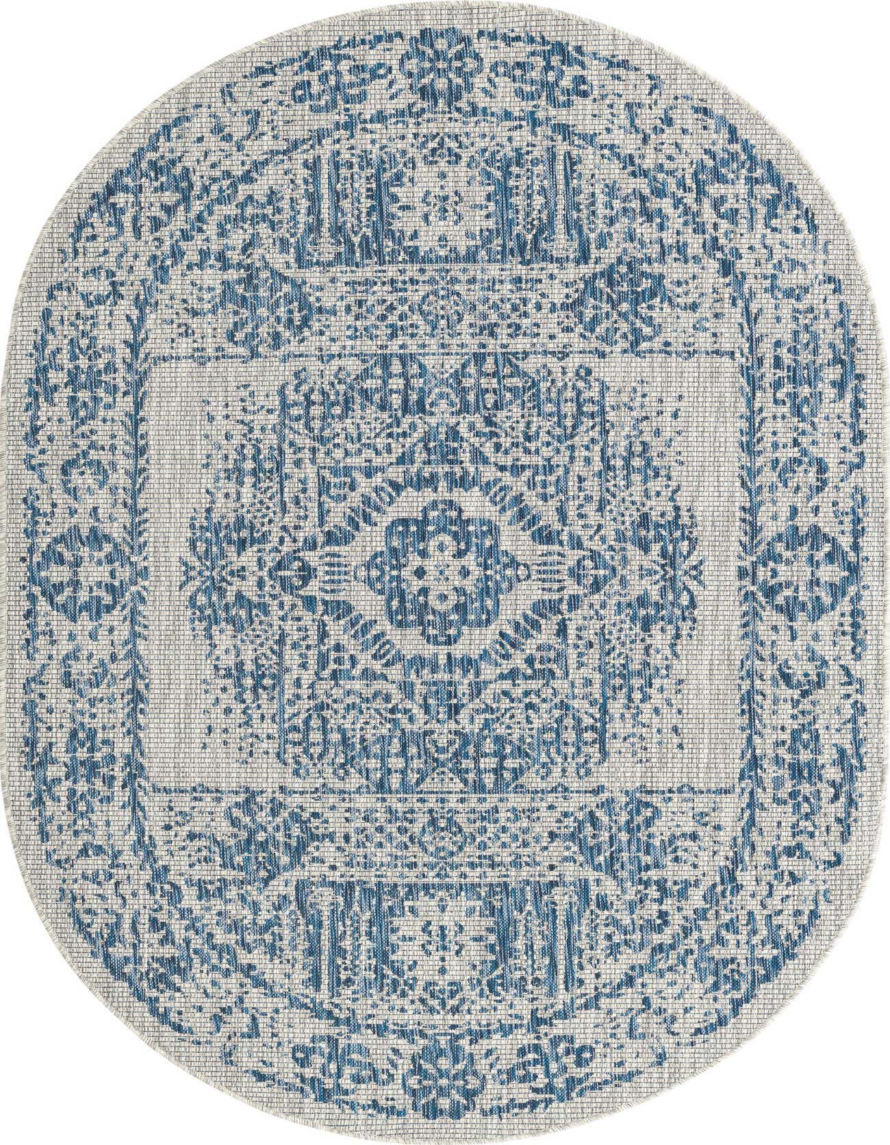 5' 3 x 8' Easy-Clean Traditional Indoor / Outdoor Oval Rug