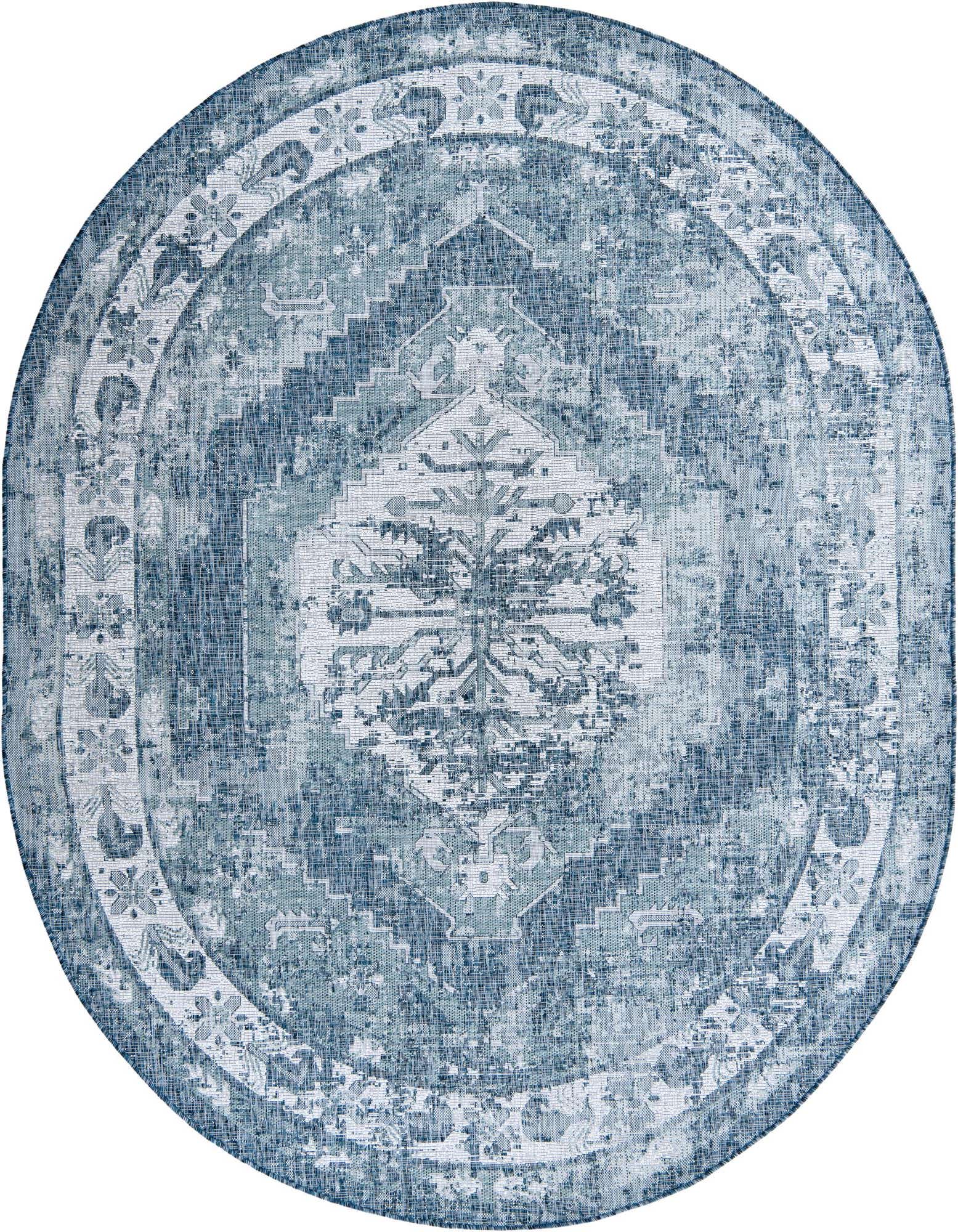 7' 10 x 10' Easy-Clean Traditional Indoor / Outdoor Oval Rug