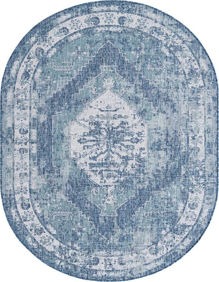 Detail image of 5' 3 x 8' Easy-Clean Traditional Indoor / Outdoor Oval Rug