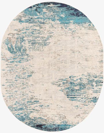 Blue Washable Vivid Oval Rug